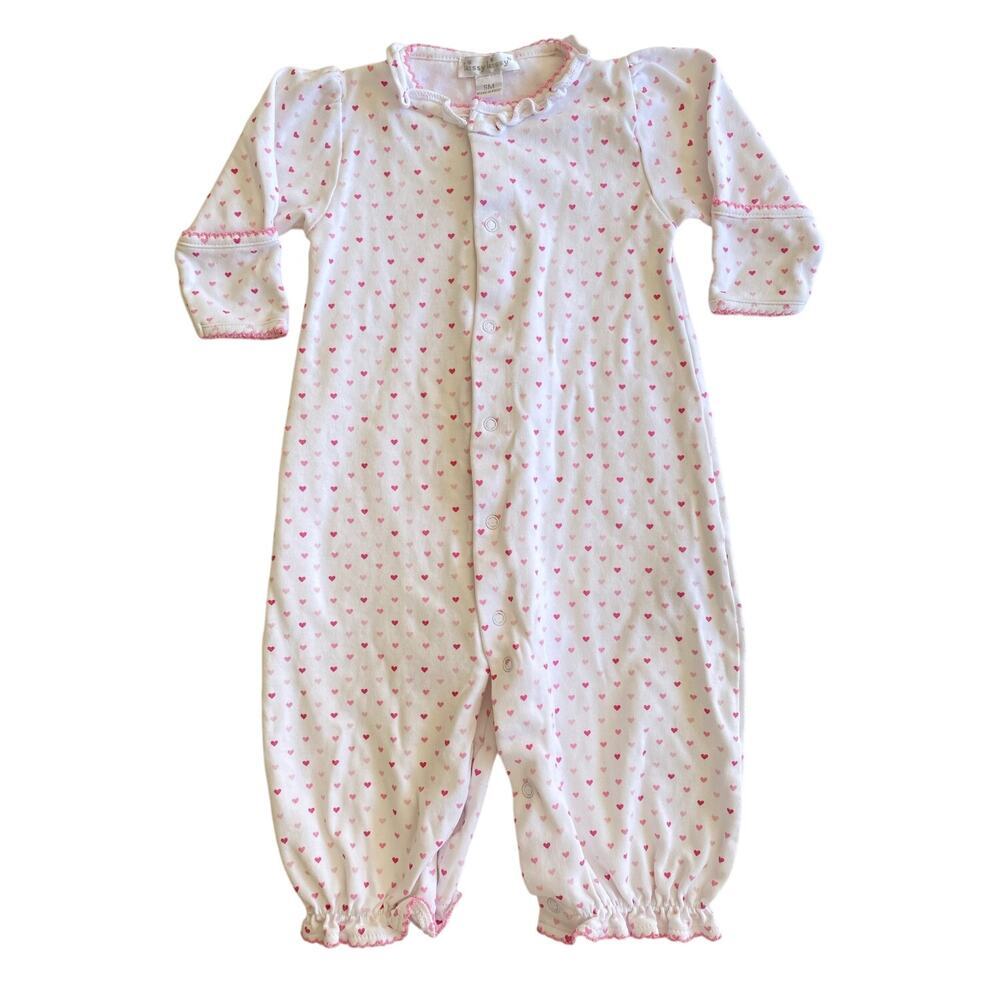 Kissy Kissy Baby Girls Pink Heart Ruffle Convertible Gown Playsuit Pima 0-6m